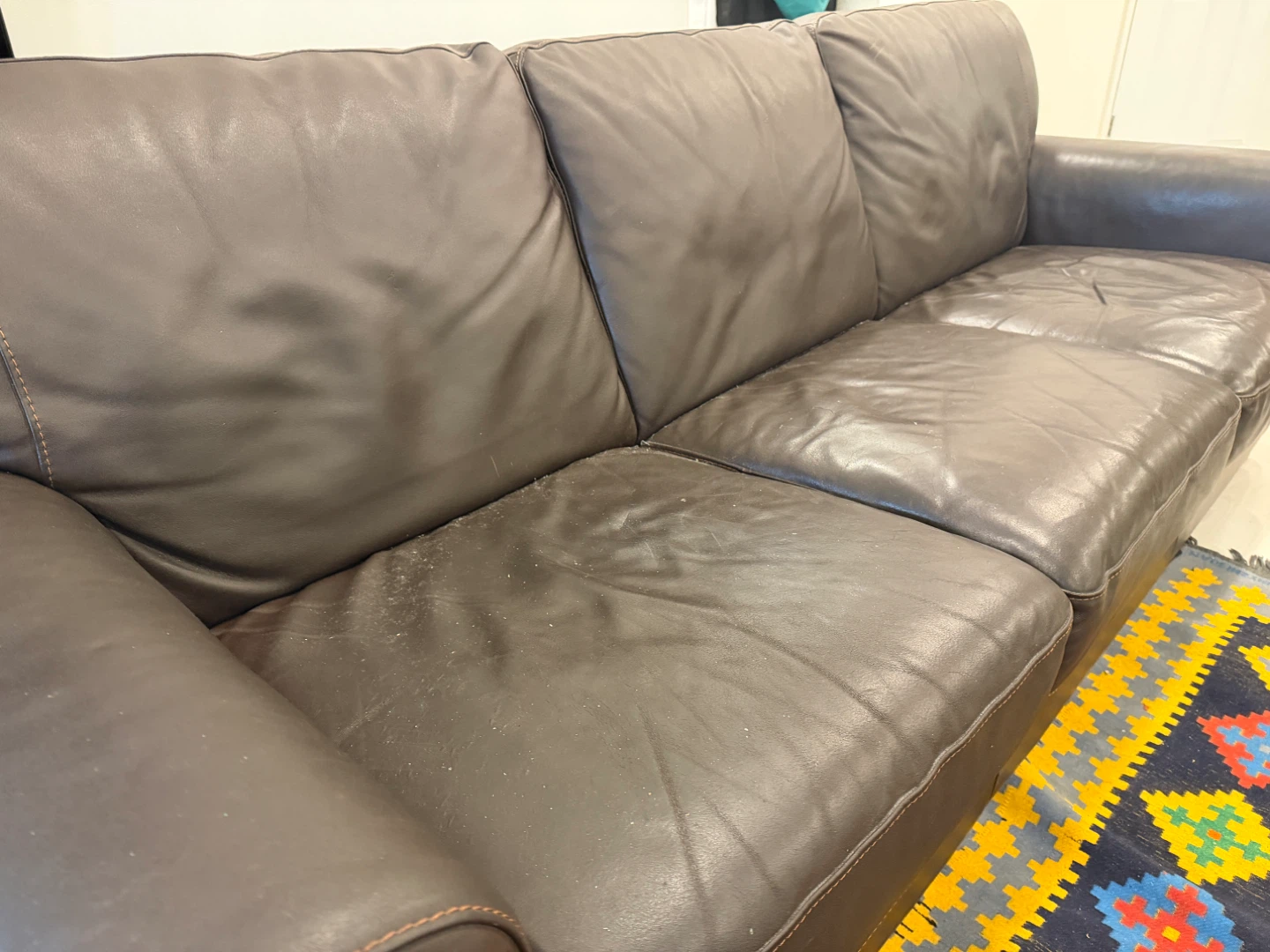 Brown Leather 3-Seater Sofa - photo 3