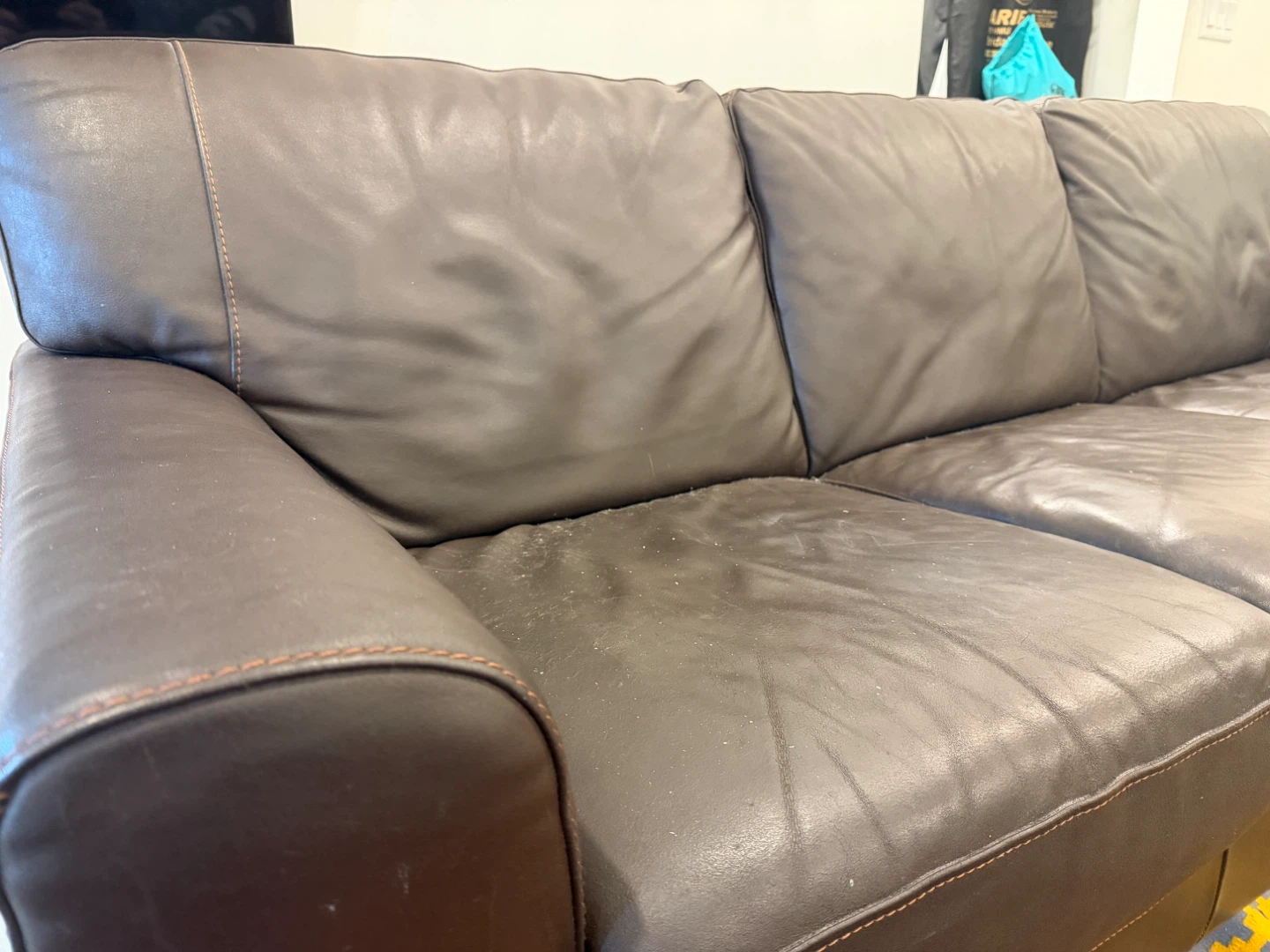 Brown Leather 3-Seater Sofa - photo 2