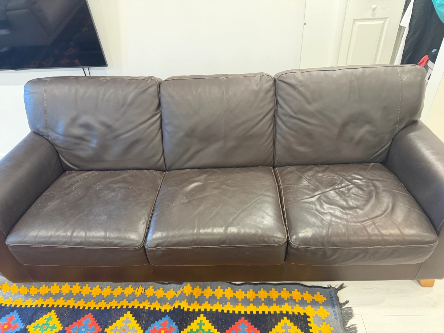 Brown Leather 3-Seater Sofa - photo 4