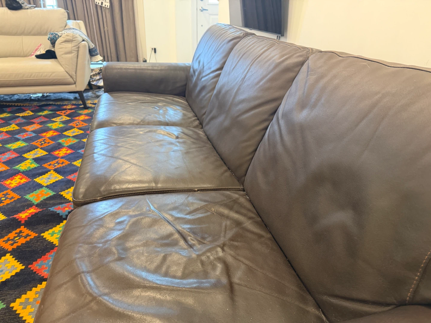 Brown Leather 3-Seater Sofa