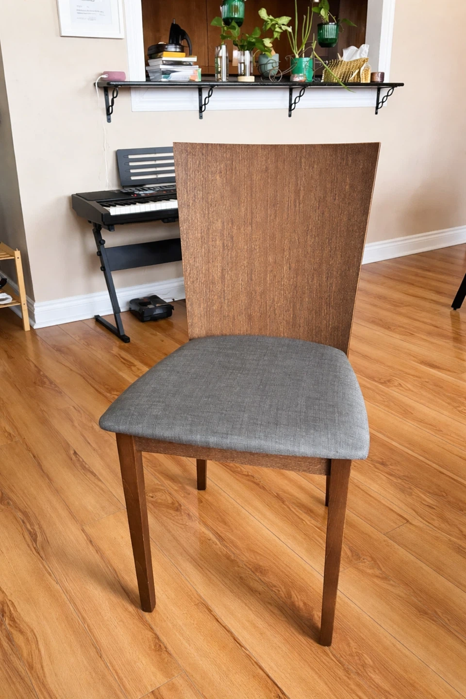 Modern Dining Chair - Brown and Grey Fabric Seat