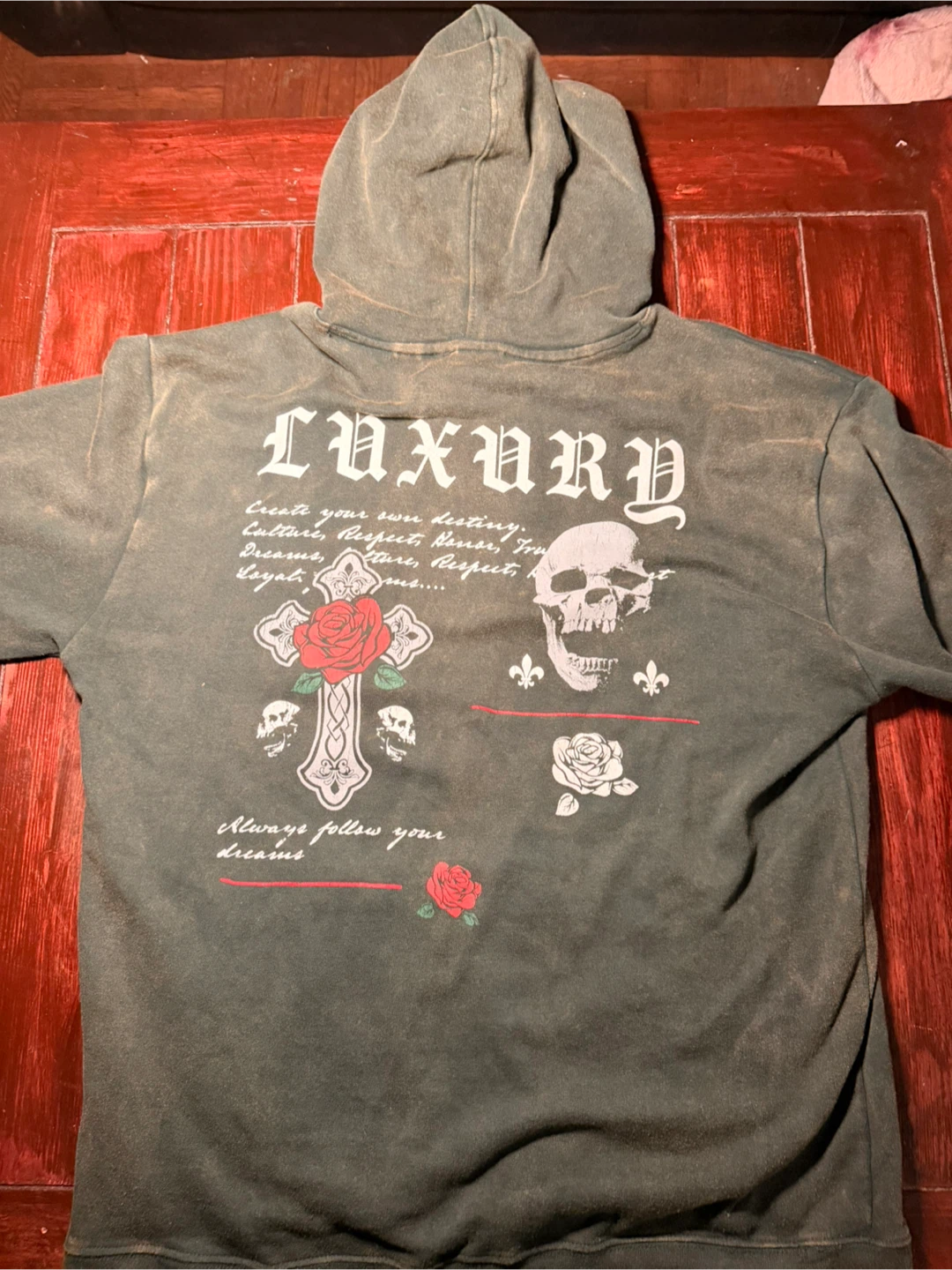 Graphic Print Hoodie with Skull and Rose Design - photo 4