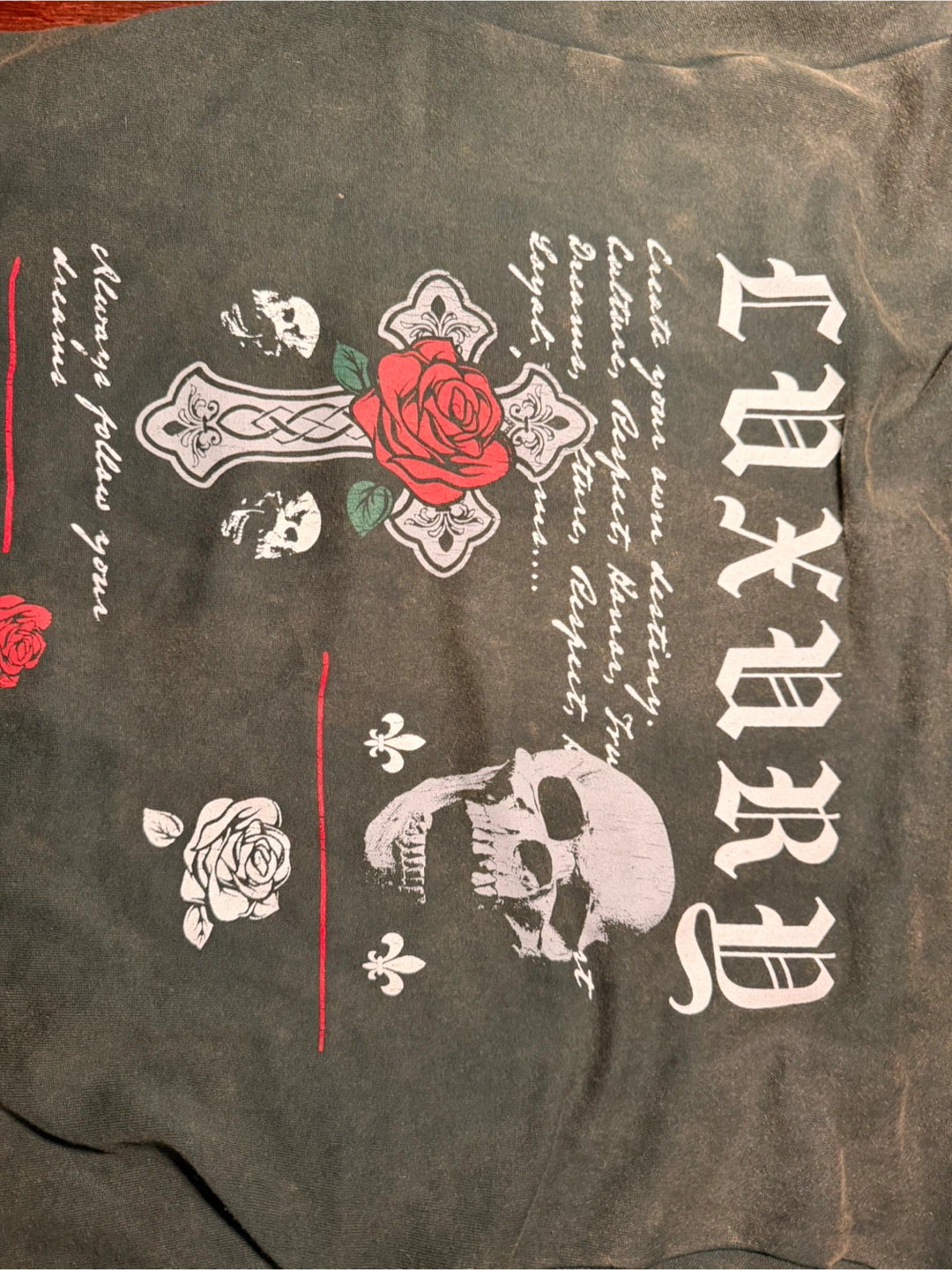Graphic Print Hoodie with Skull and Rose Design - photo 3