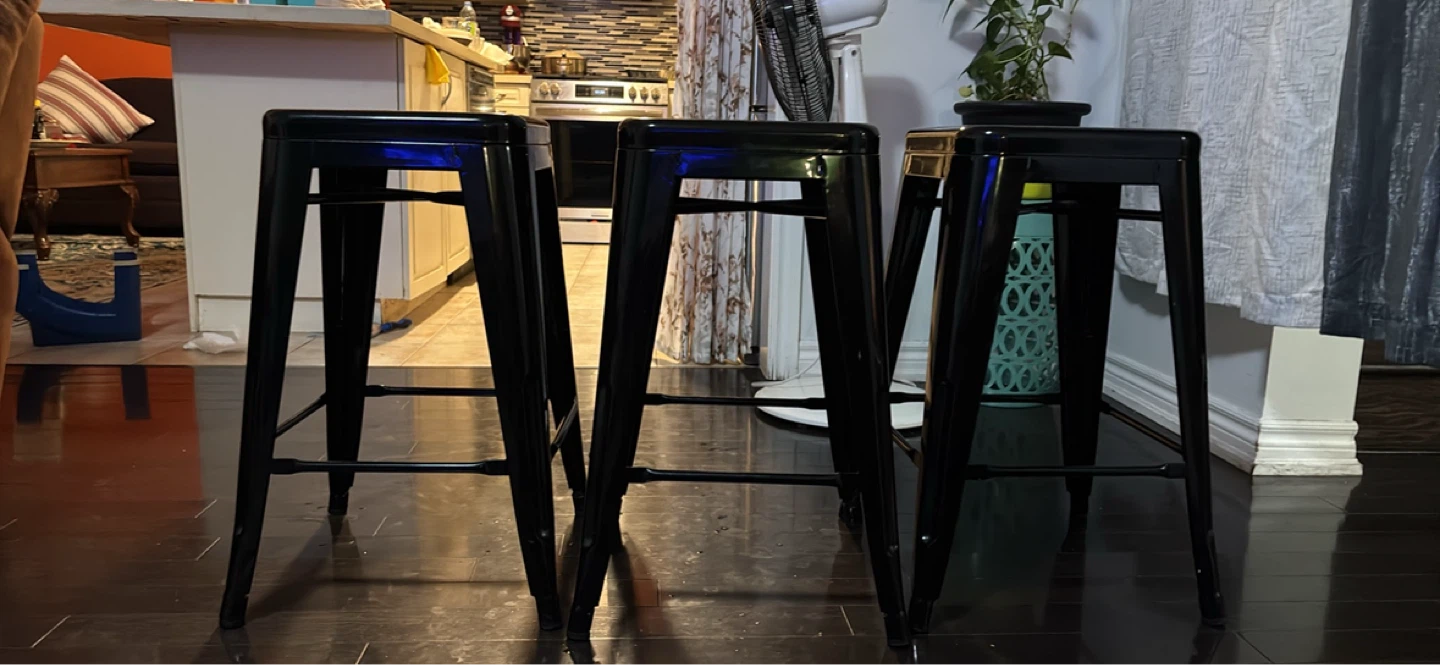 Set of 3 Black Metal Bar Stools