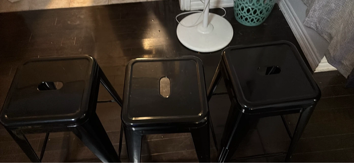 Set of 3 Black Metal Bar Stools - photo 2