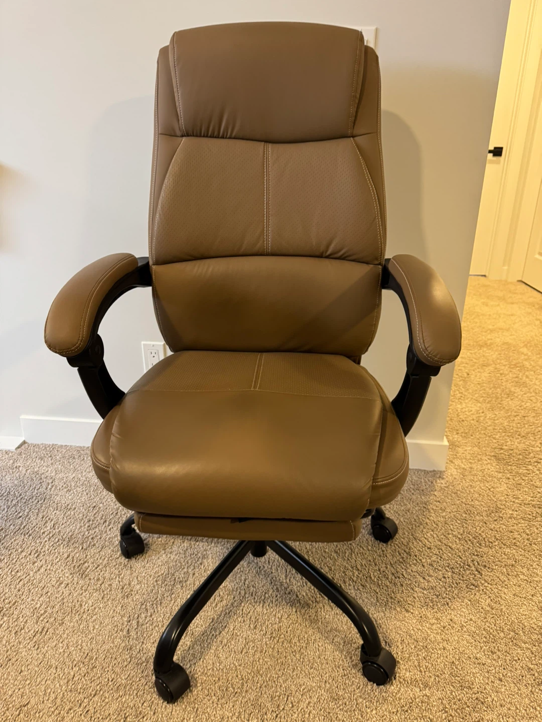 Brown Faux Leather Office Chair with Footrest