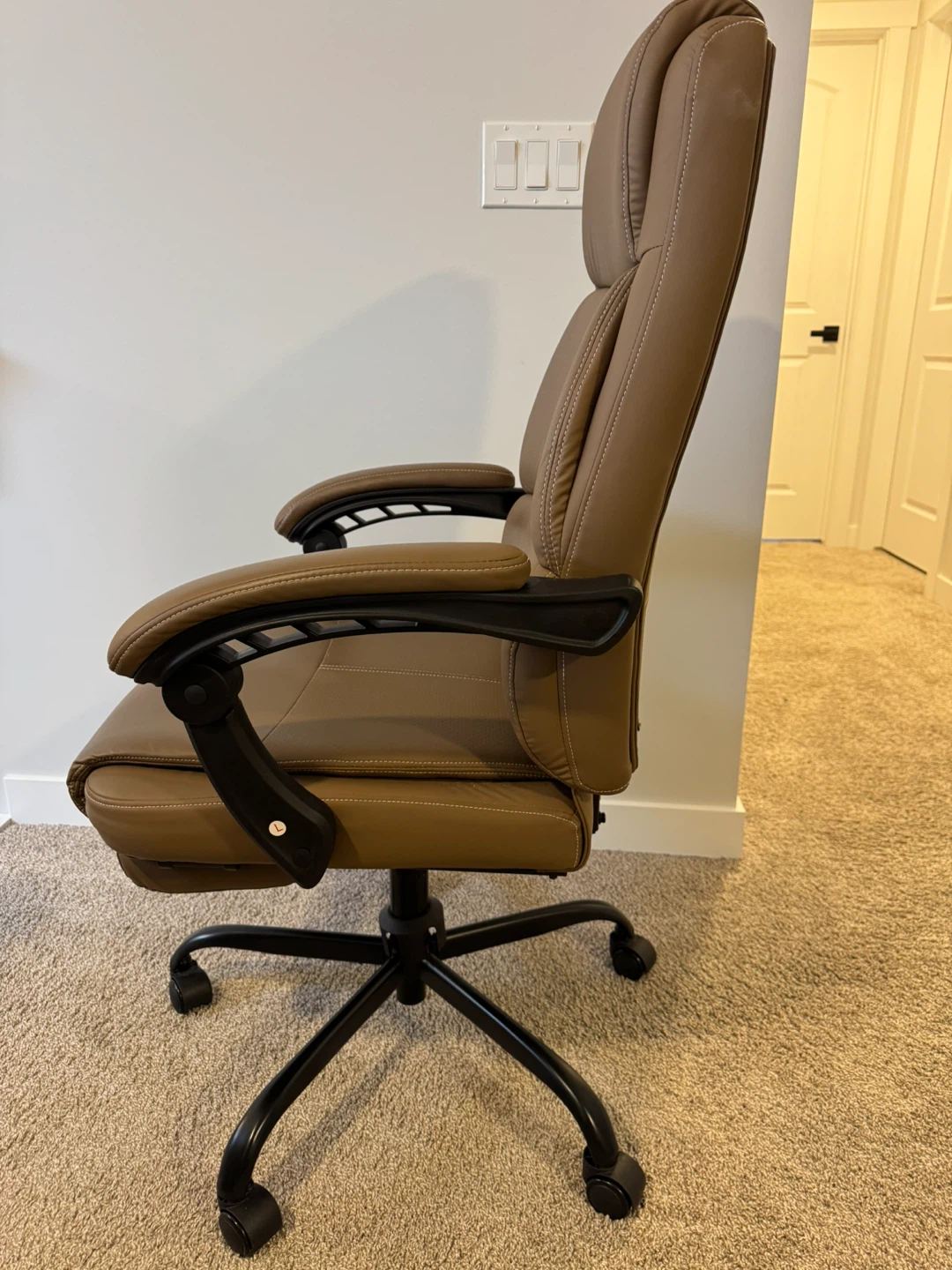 Brown Faux Leather Office Chair with Footrest - photo 2