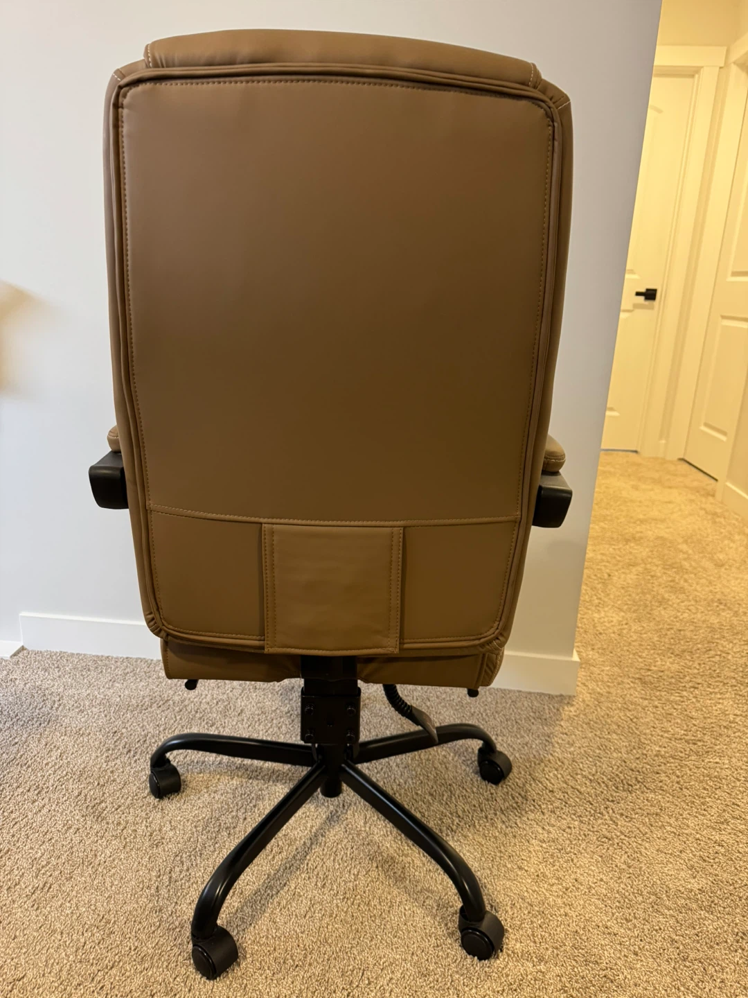 Brown Faux Leather Office Chair with Footrest - photo 4