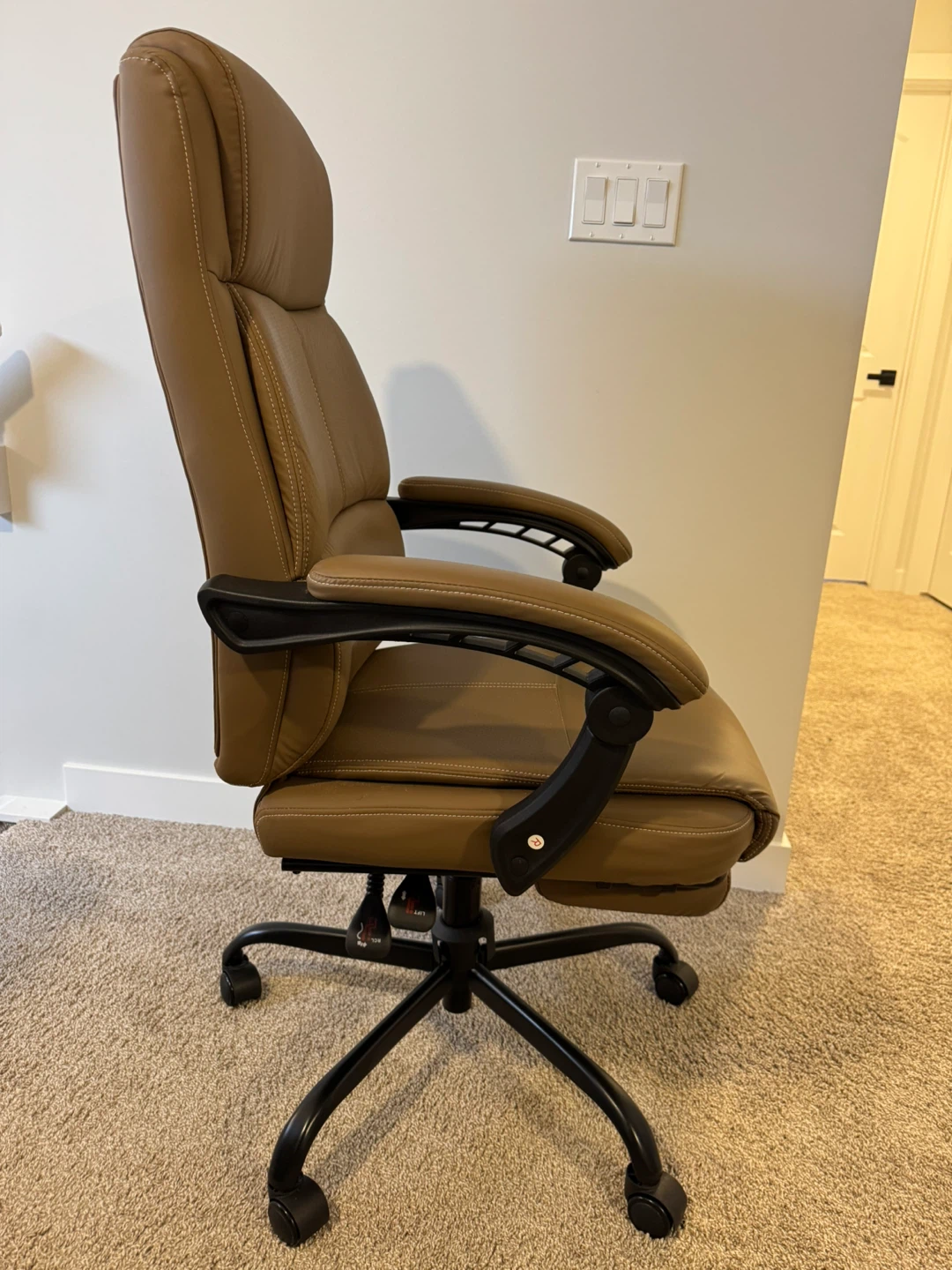 Brown Faux Leather Office Chair with Footrest - photo 3