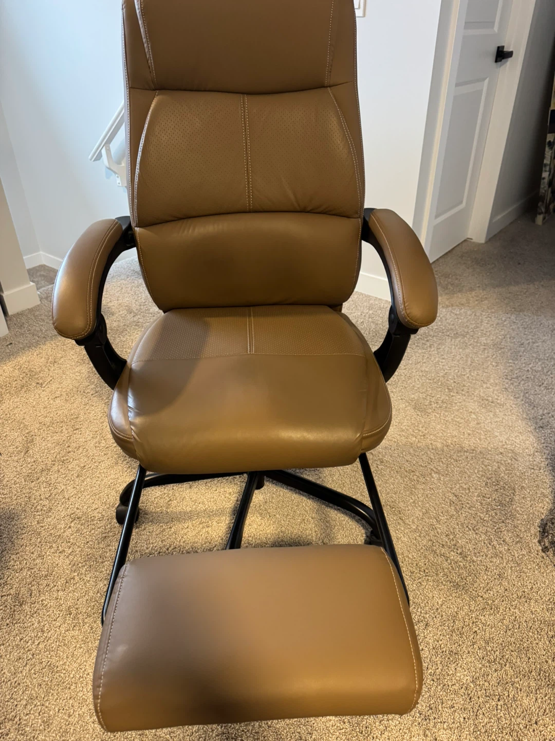 Brown Faux Leather Office Chair with Footrest - photo 5