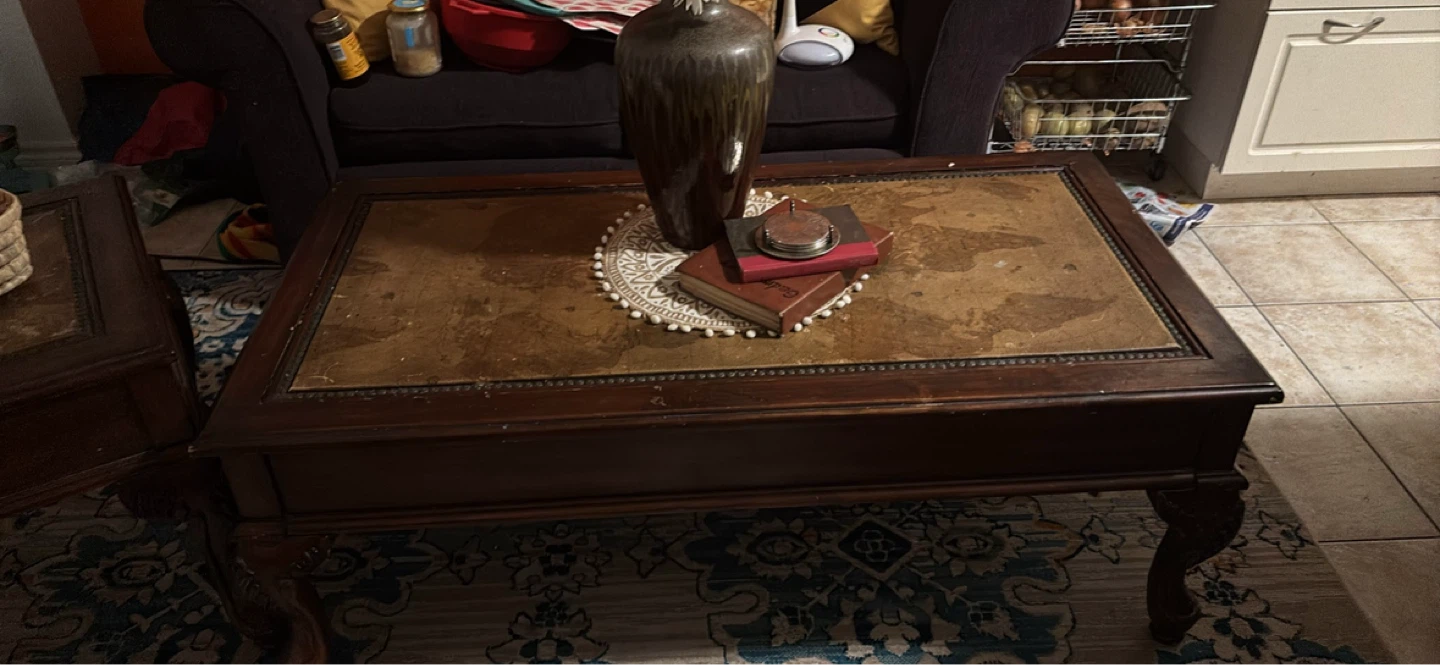 Vintage Wooden Coffee Table with Map Inlay