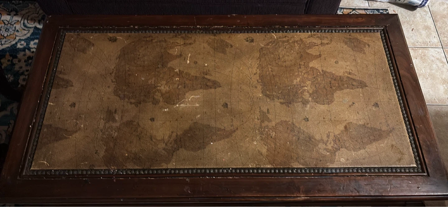 Vintage Wooden Coffee Table with Map Inlay - photo 3