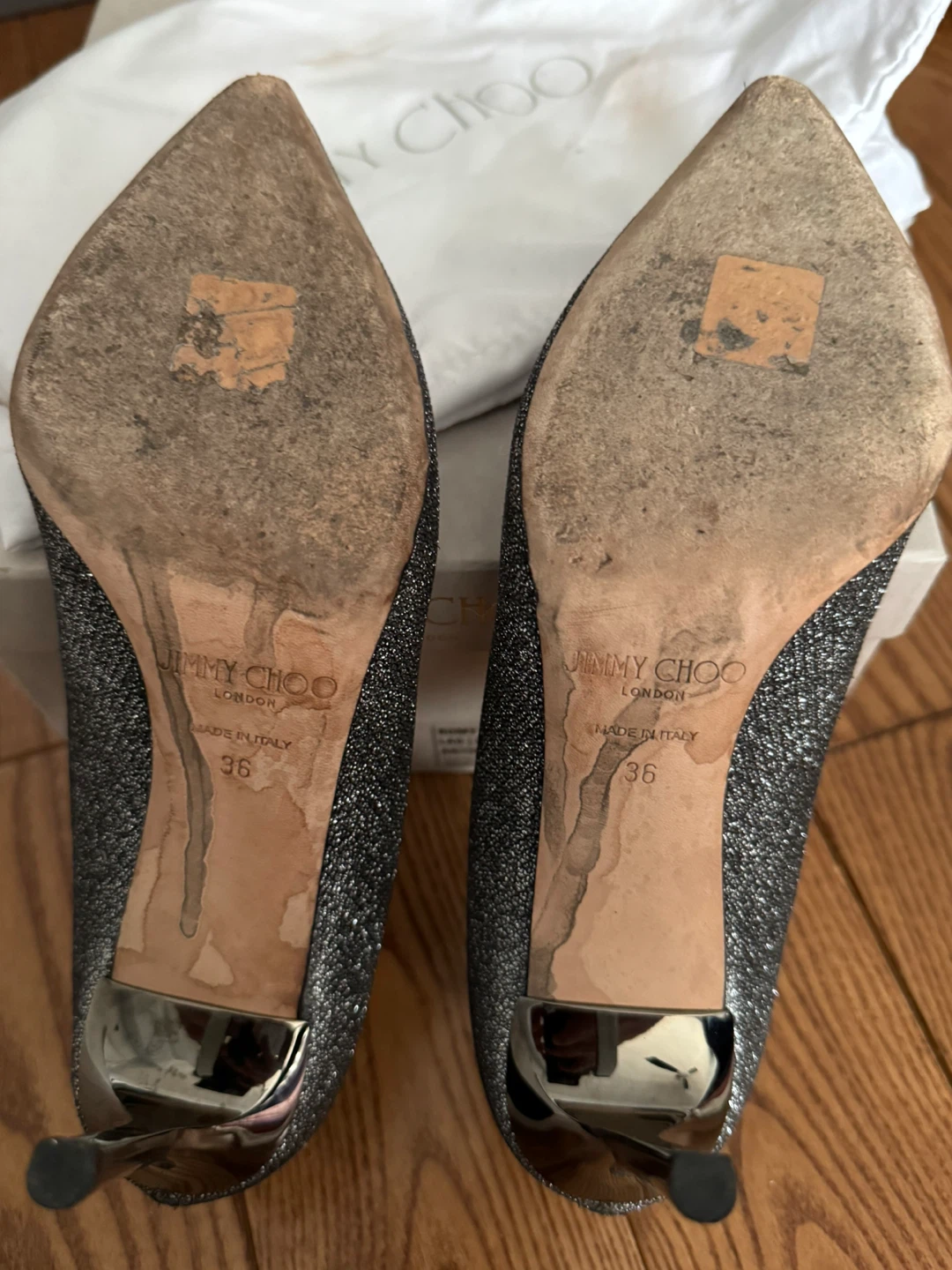 Jimmy Choo Romy 85 Heels Size 36 Anthracite Glitter Lamé Glitter - photo 5