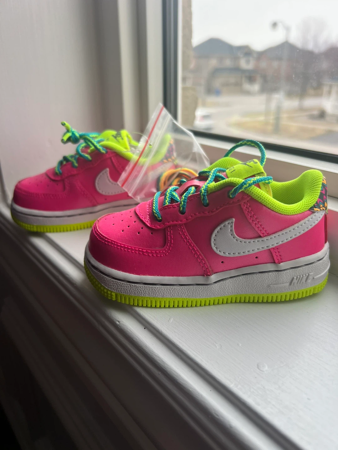 Nike Air Force 1 Crib/Toddler Shoes Pink/Neon Size 5C - photo 2