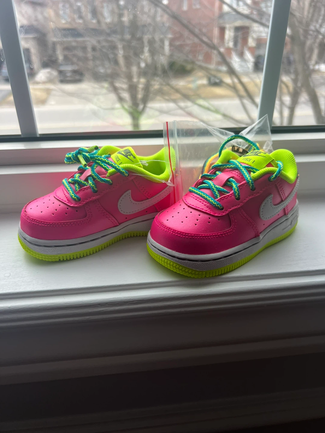 Nike Air Force 1 Crib/Toddler Shoes Pink/Neon Size 5C