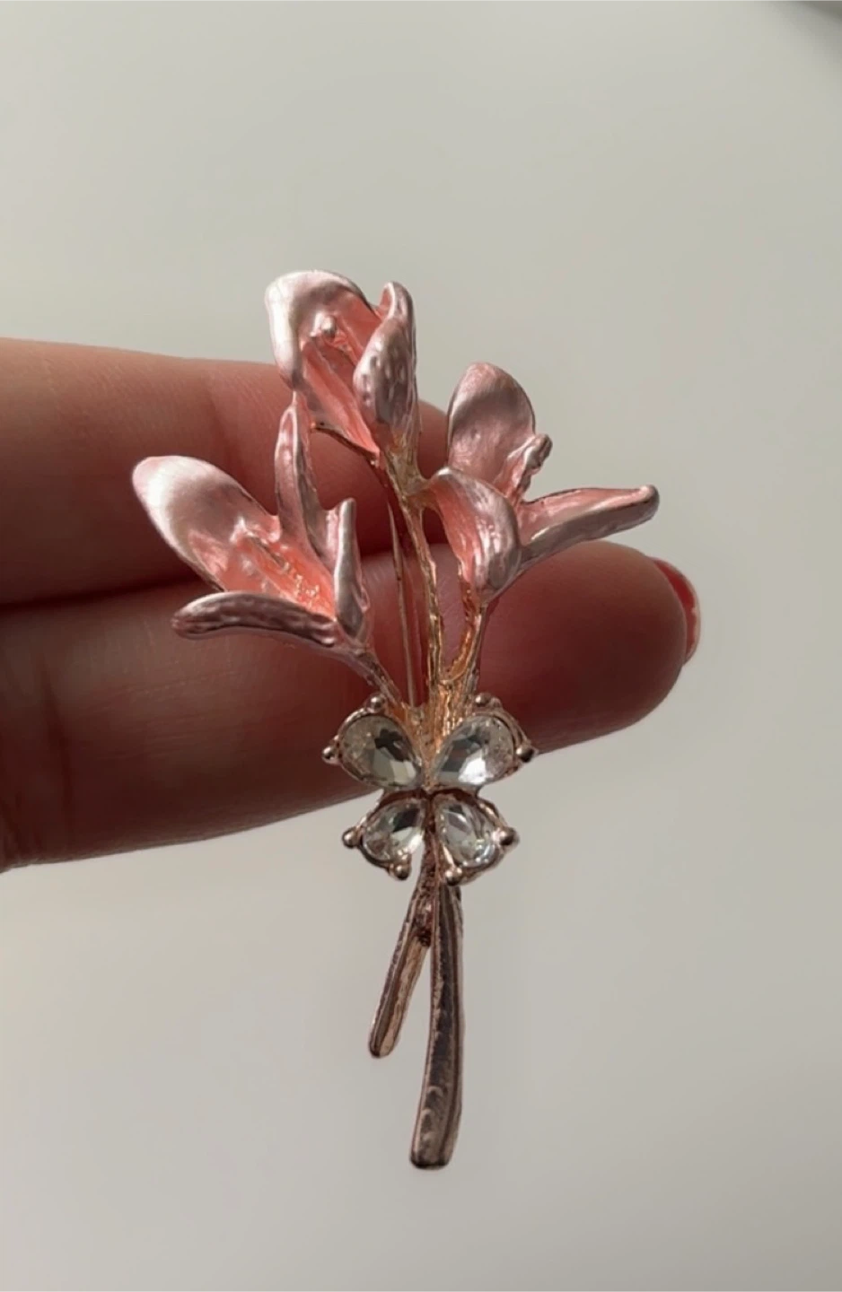 Pretty Rose Gold Flower Brooch with Clear Gems - photo 5