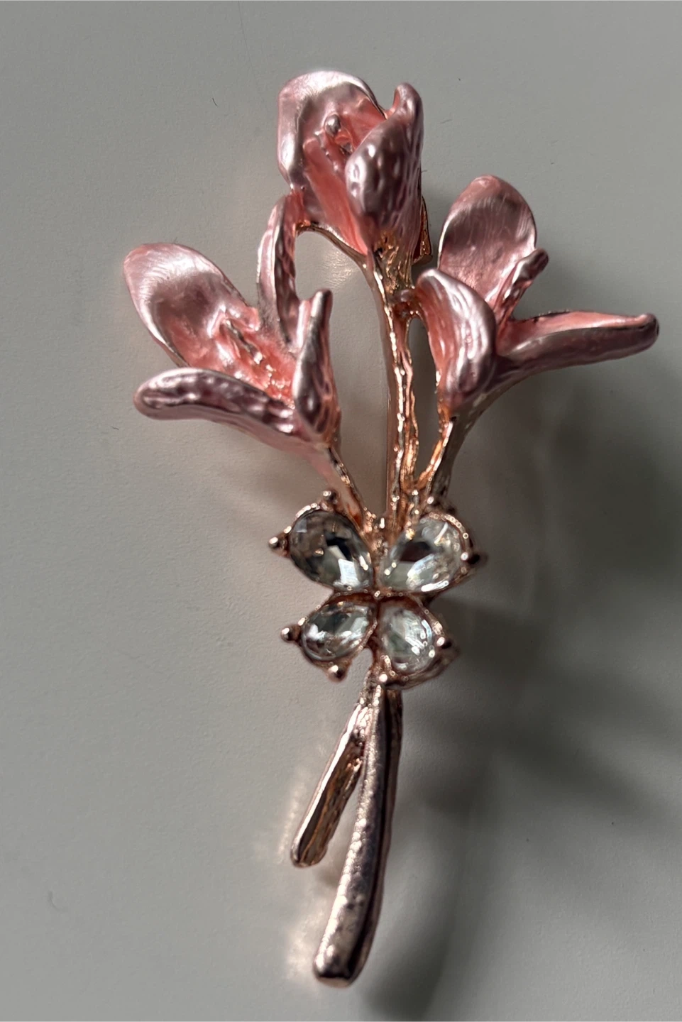 Pretty Rose Gold Flower Brooch with Clear Gems - photo 4