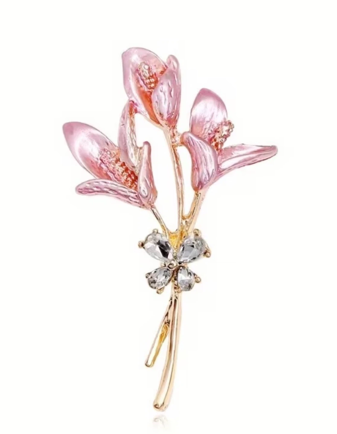 Pretty Rose Gold Flower Brooch with Clear Gems - photo 3