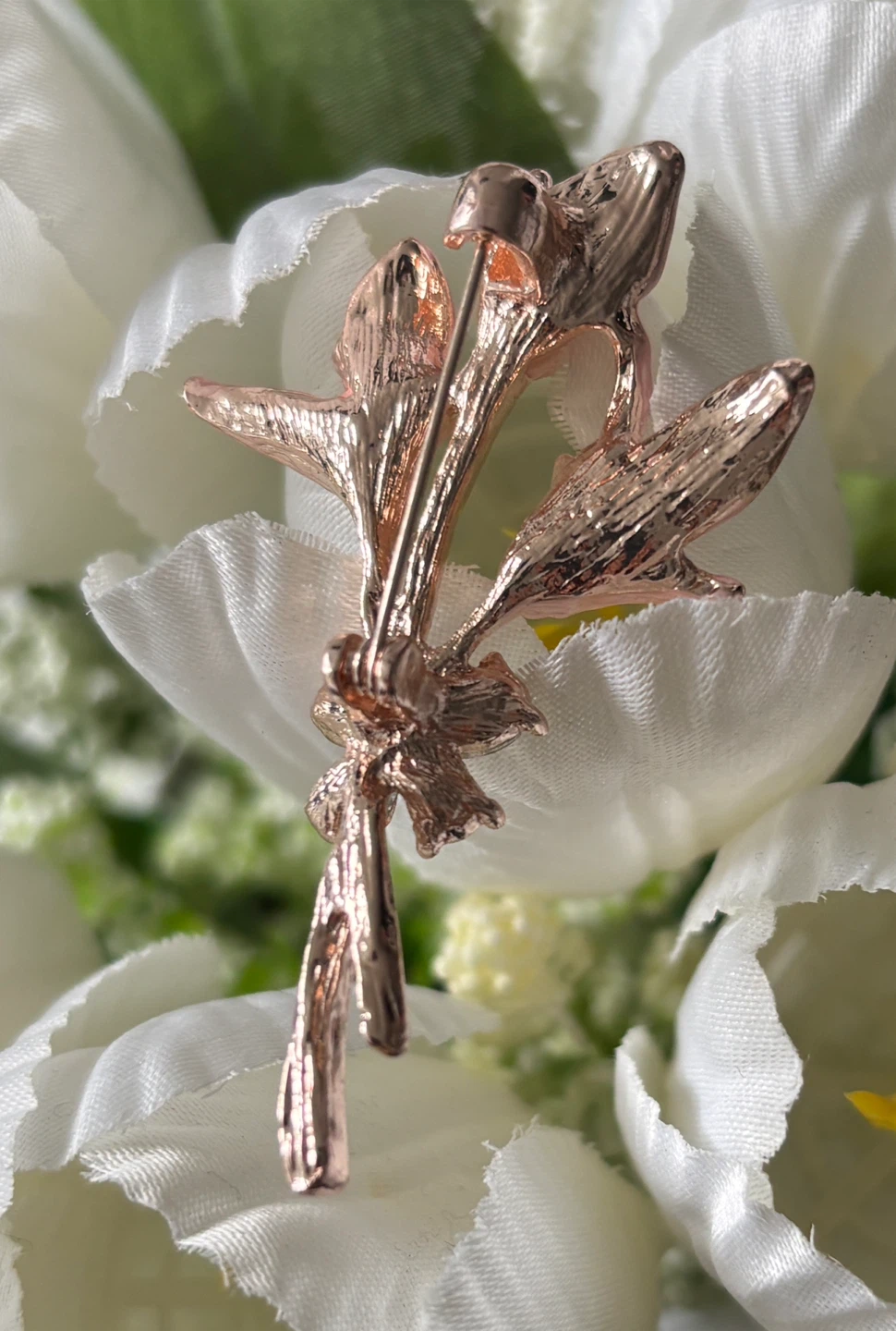Pretty Rose Gold Flower Brooch with Clear Gems - photo 2