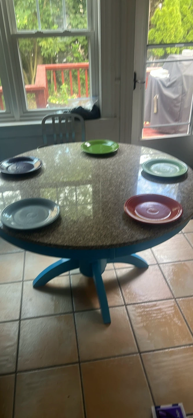 Round Granite Top Dining Table with Blue Base - photo 4