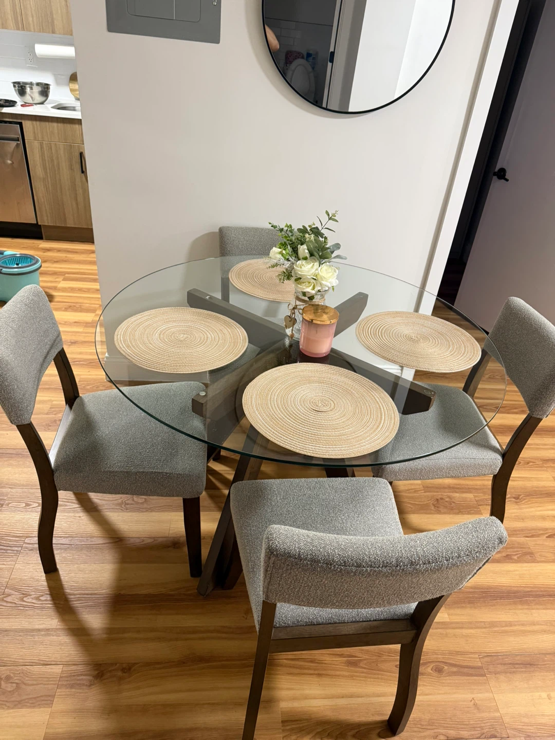 Glass Top Dining Table Set with 4 Chairs
