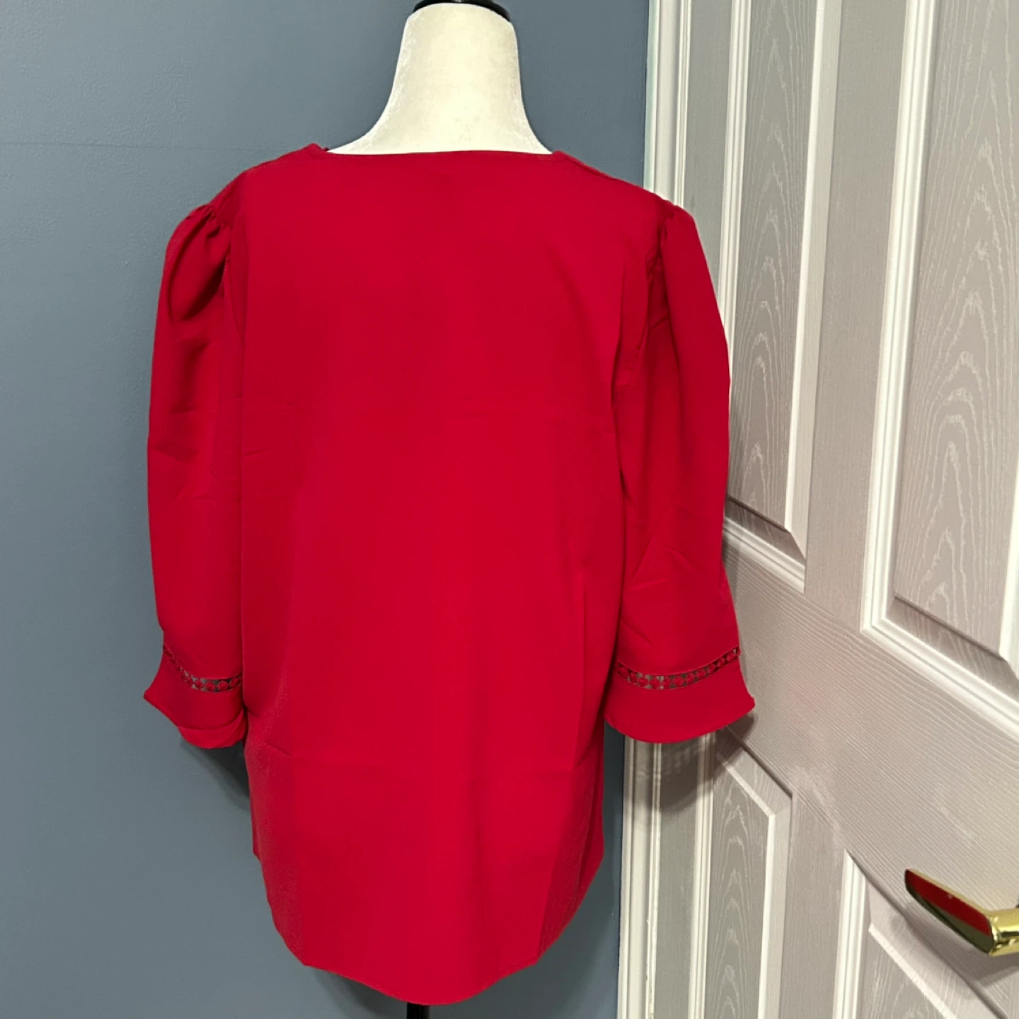 EVALESS Red V-Neck 3/4 Sleeve Top - photo 3