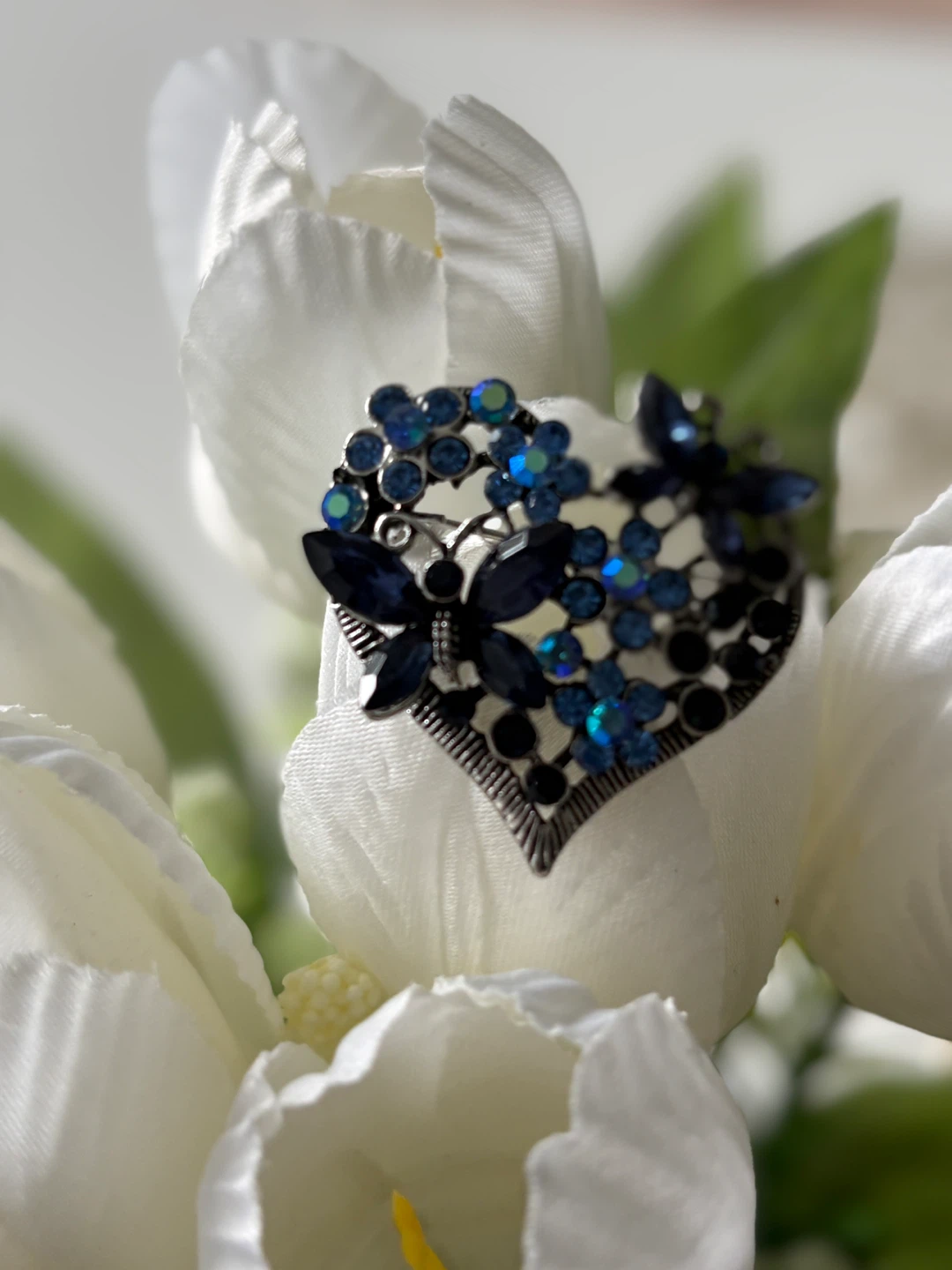 Heart Shaped Brooch with Blue Rhinestones & Butterflies - photo 4