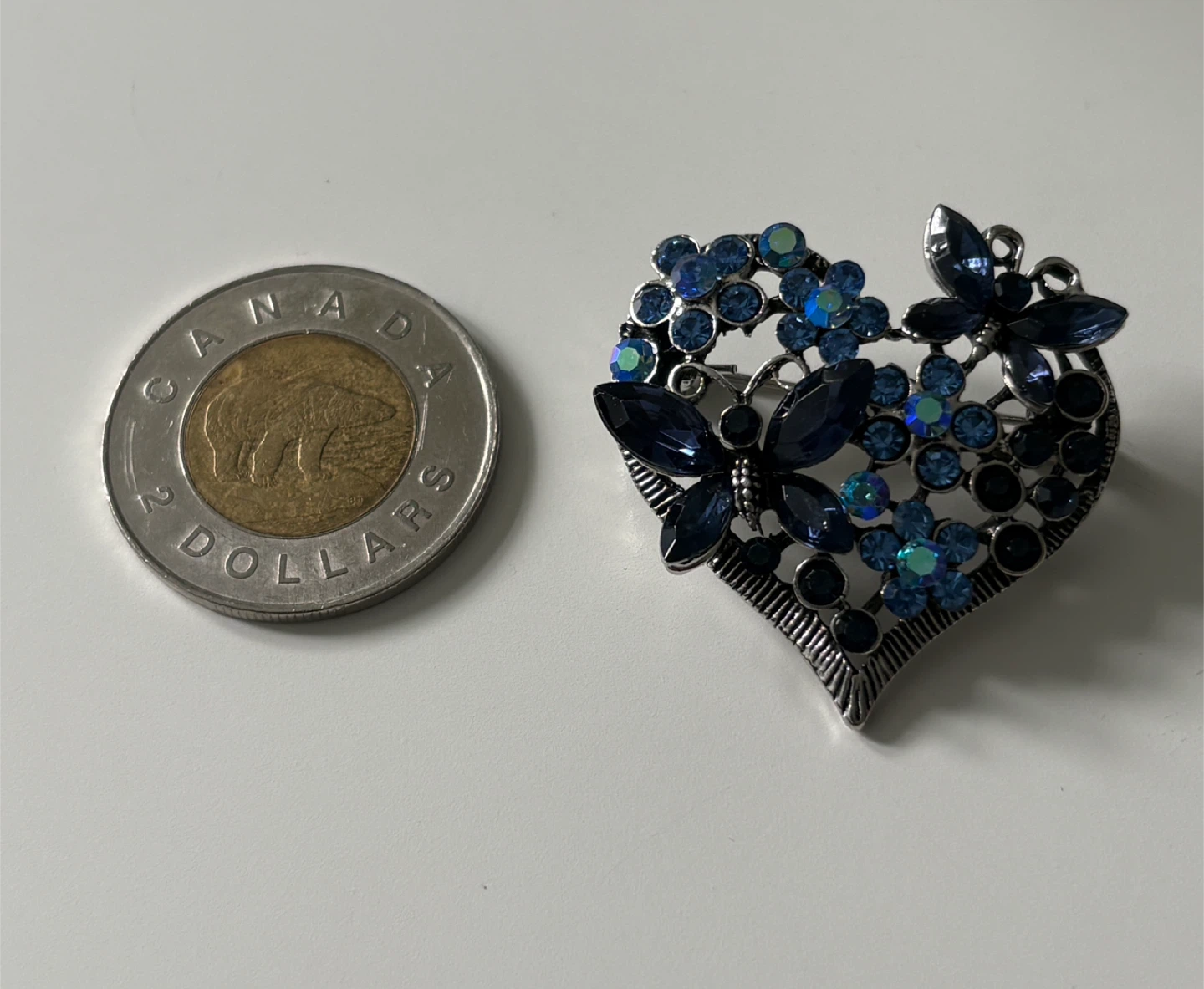 Heart Shaped Brooch with Blue Rhinestones & Butterflies - photo 3