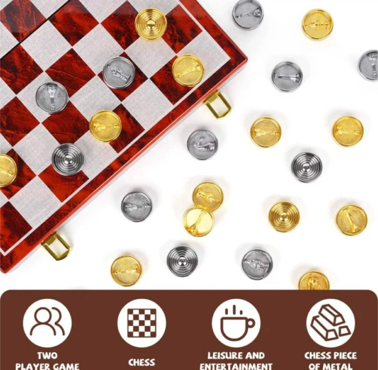 Luxury Wooden Metal Chess and Checkers - photo 3