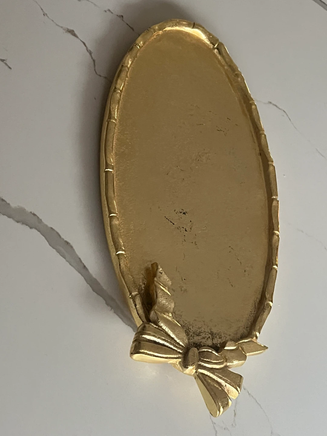 Gold Oval Tray with Bow Accent