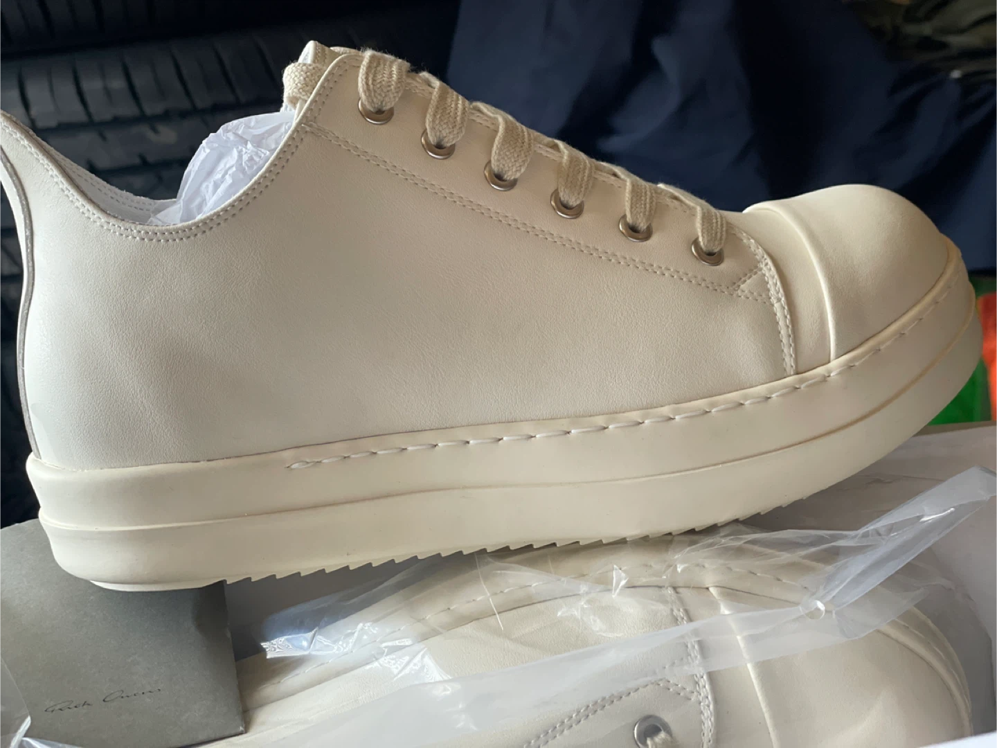 Rick Owens Cream Leather Sneakers - photo 3