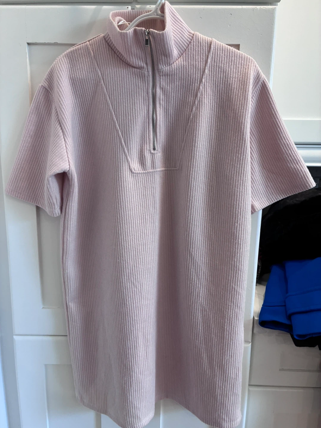 Zara Pink Ribbed Mock Neck Half-Zip Dress Size Medium