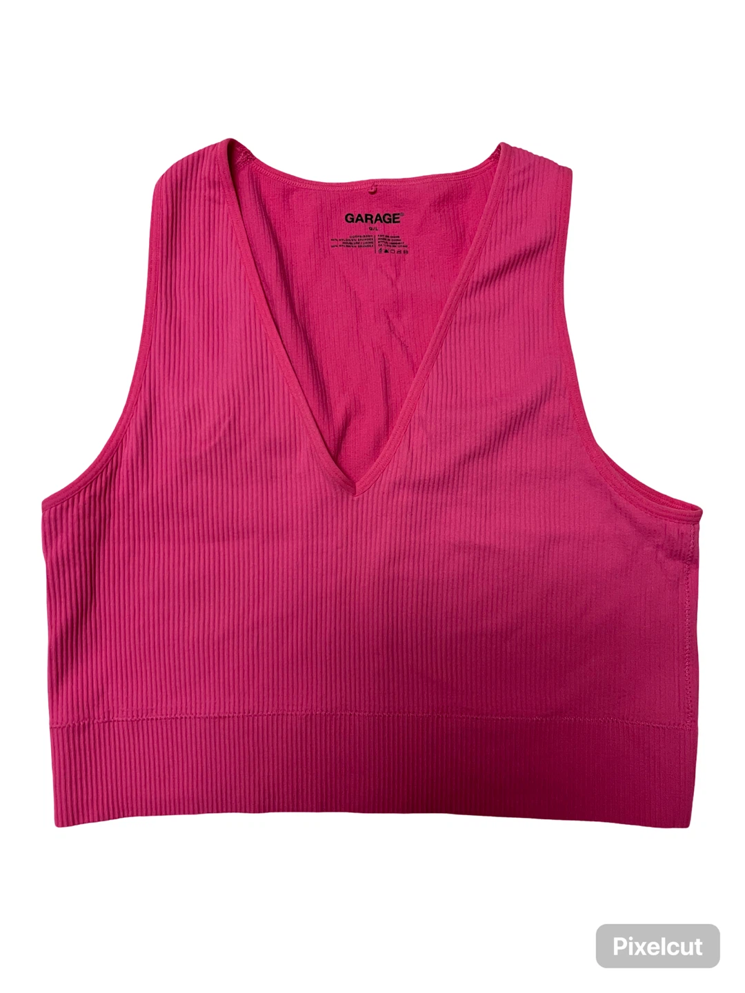 Garage Pink Ribbed V-Neck Crop Tank Top - Size Large