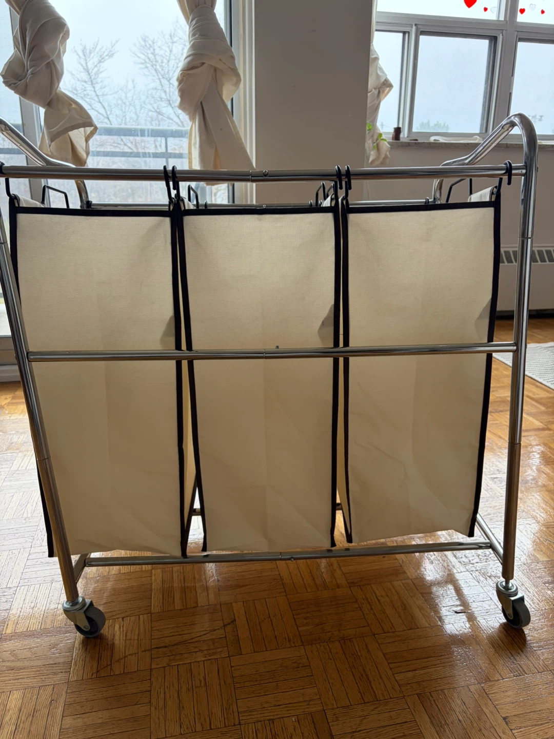 3-Bin Laundry Sorter Cart with Wheels - photo 2