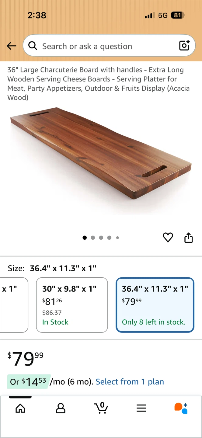 Large Wooden Serving Board with Handles