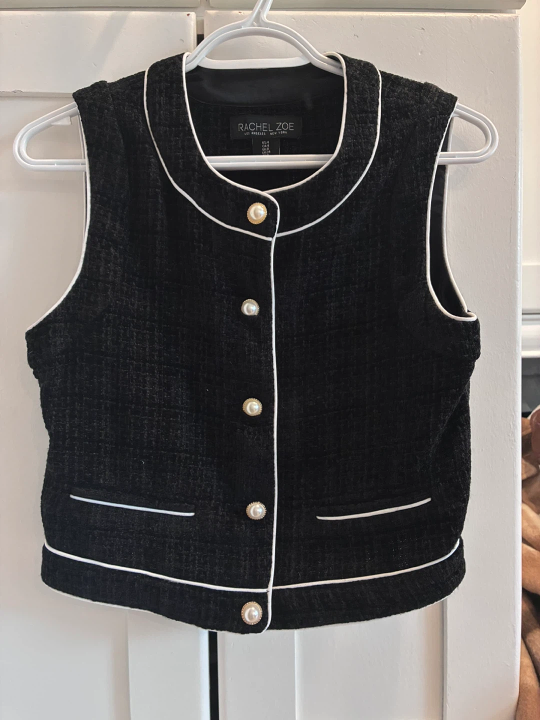 Rachel Zoe Black Vest with Pearl Buttons Size US 4