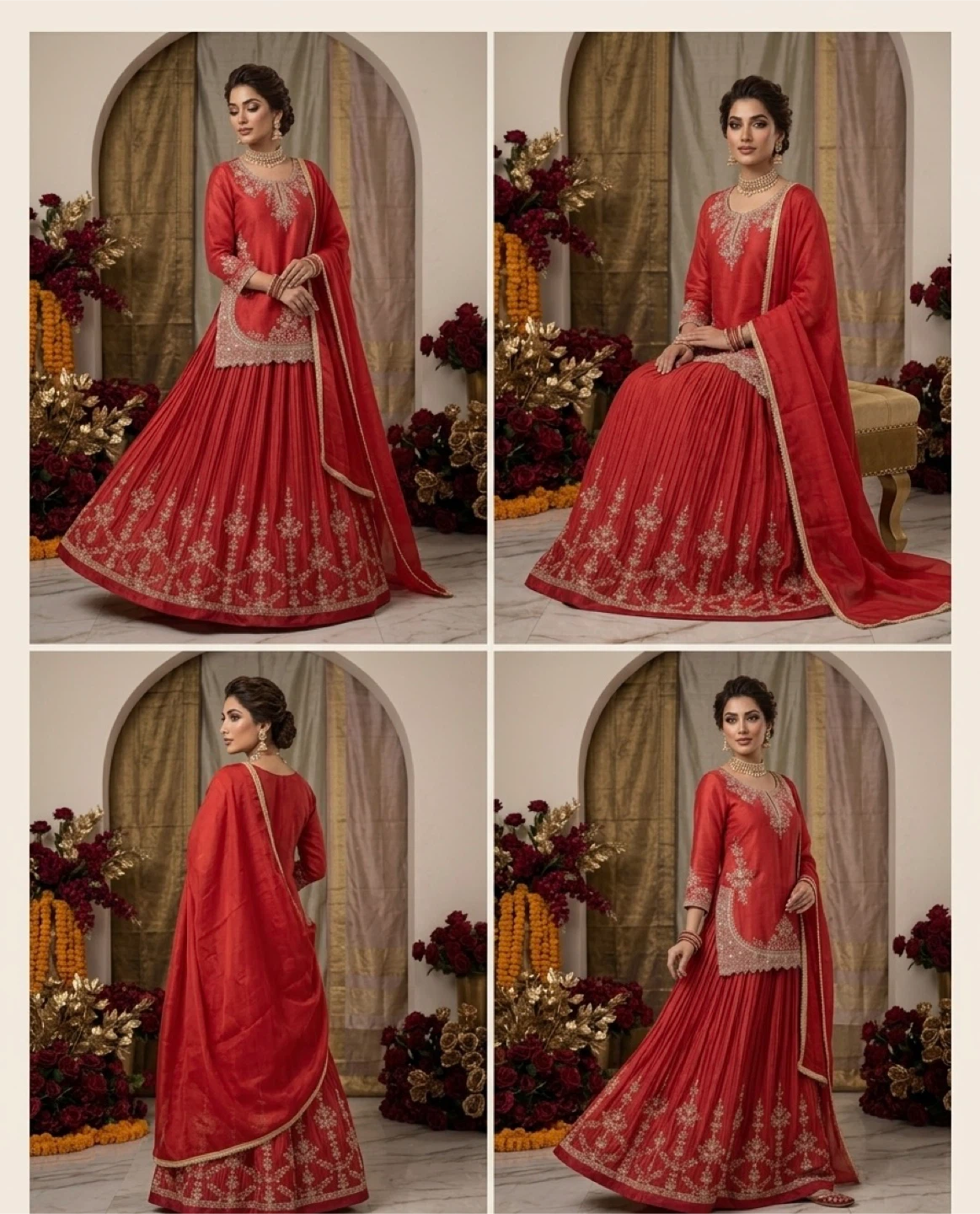 Red Embroidered Lehenga Choli with Dupatta - photo 2