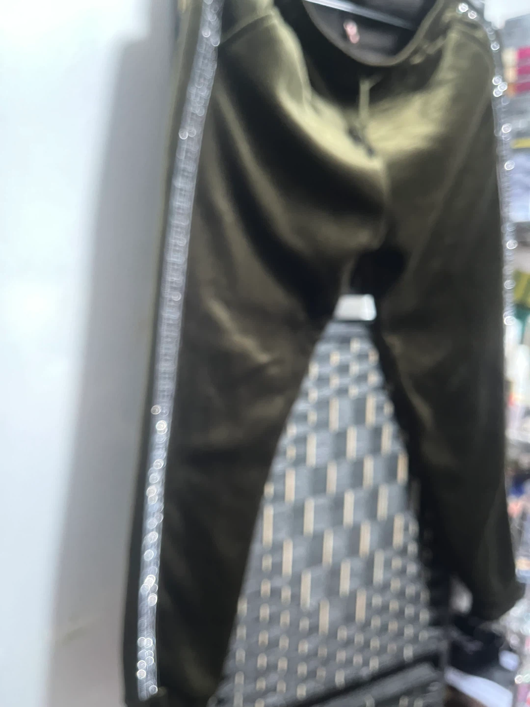 Olive Green Velour Track Pants with Rhinestone Side Stripe - photo 2