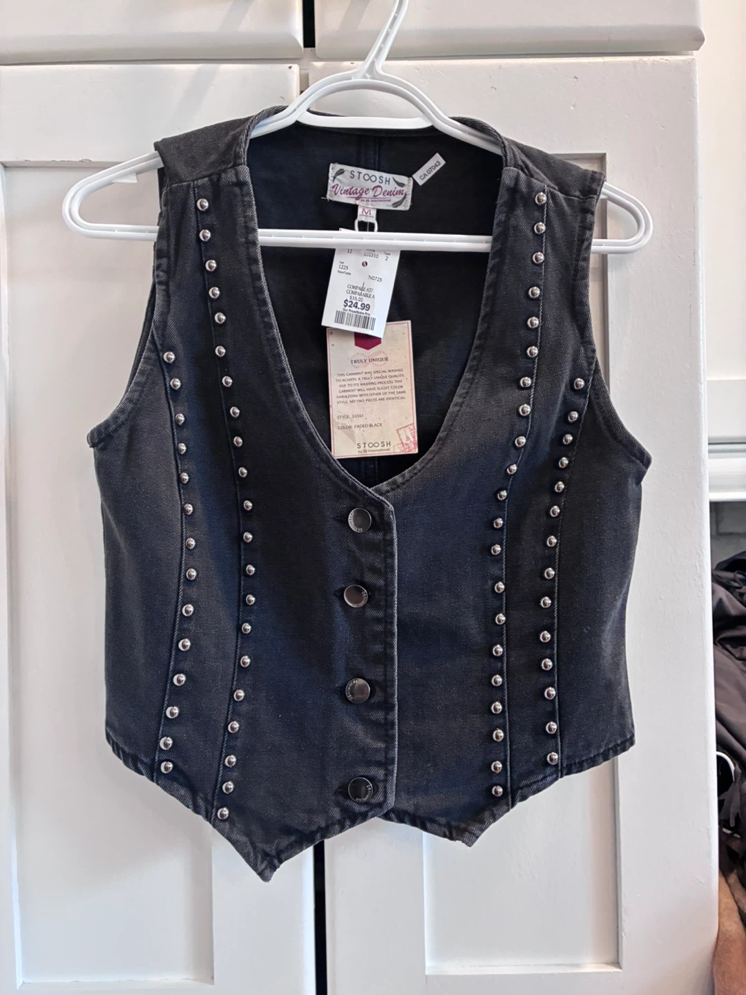 Denim Studded Vest Size Medium Black