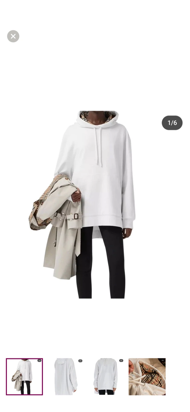 Burberry White Hoodie with Nova Check Lining - photo 5