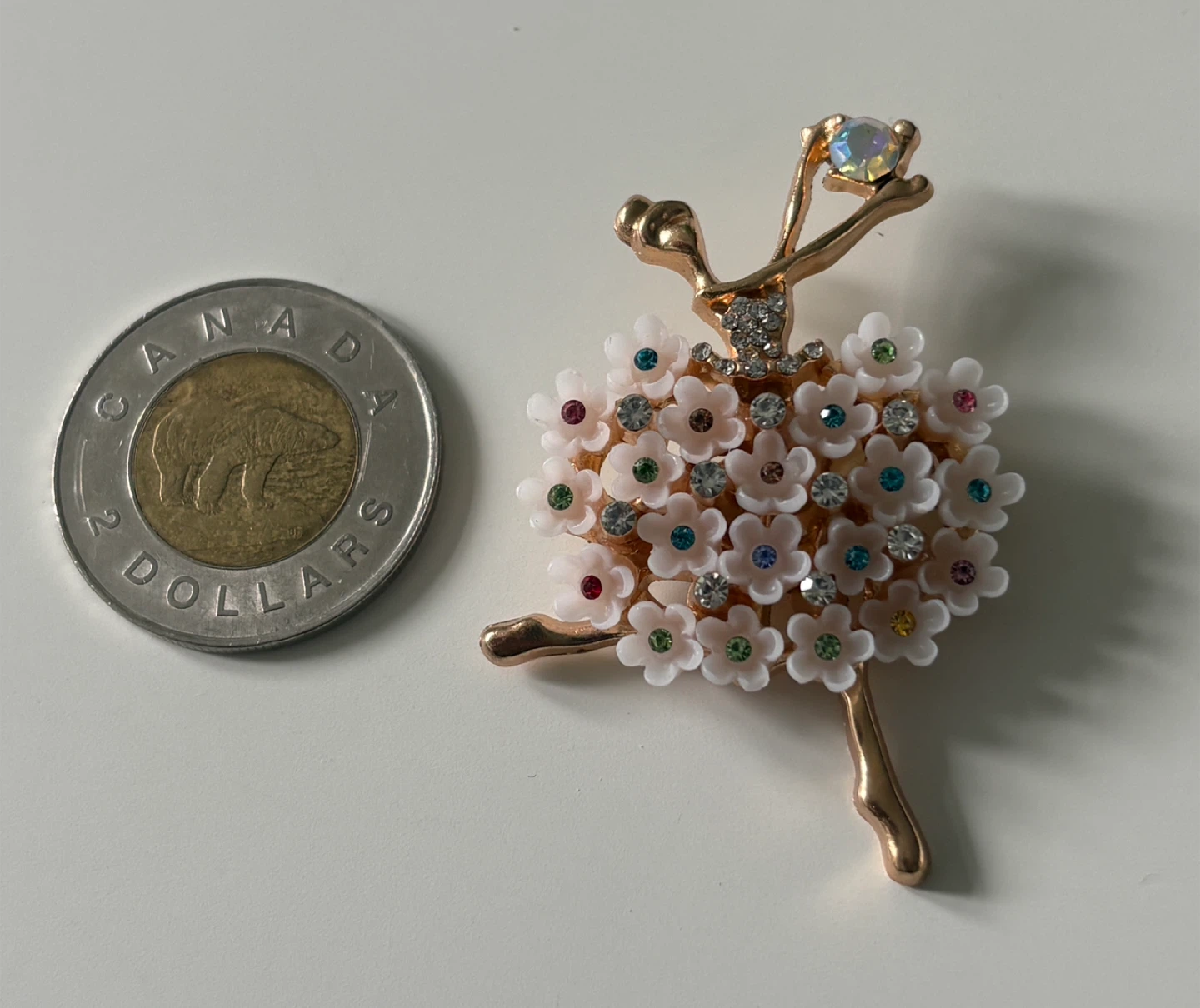 Beautiful Ballerina Brooch with Flowers and Rhinestones - photo 3