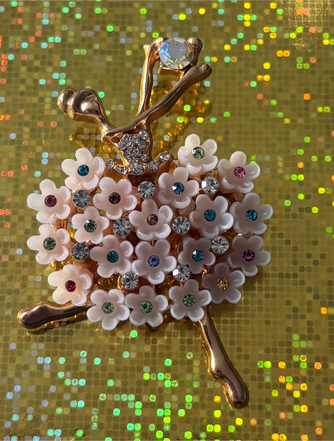 Beautiful Ballerina Brooch with Flowers and Rhinestones - photo 4
