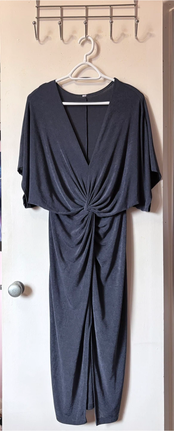 Women's Blue Knotted V-Neck Dress - Size L