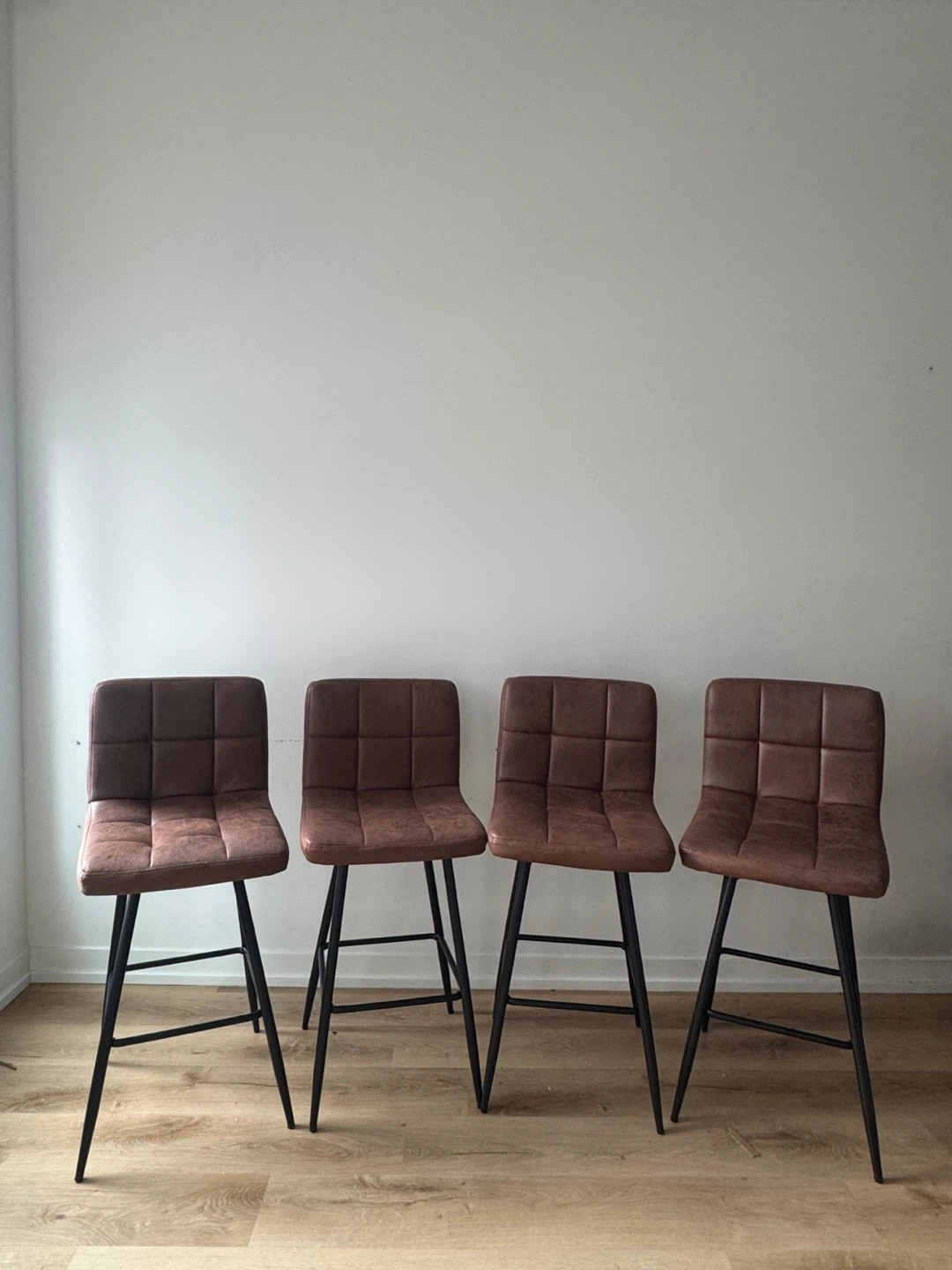 Set of 4 Brown Faux Leather Bar Stools