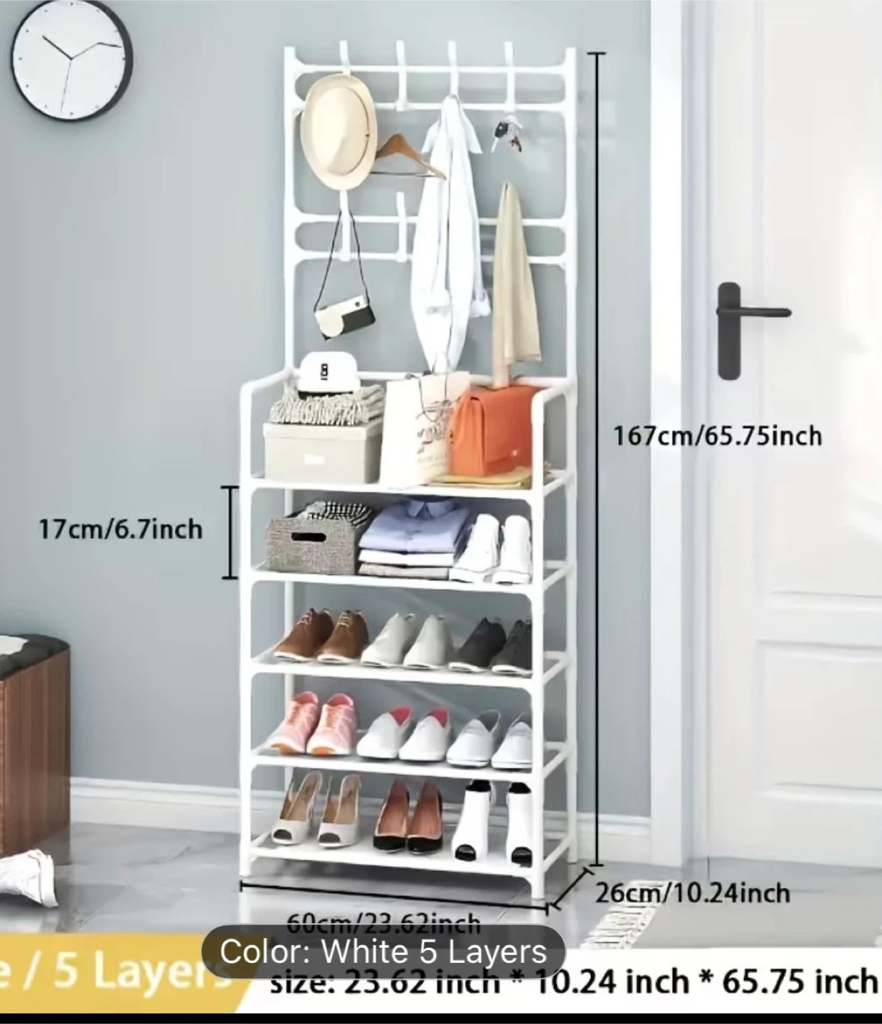Trendy Household White 5-Layer Shoe Rack and Coat Stand