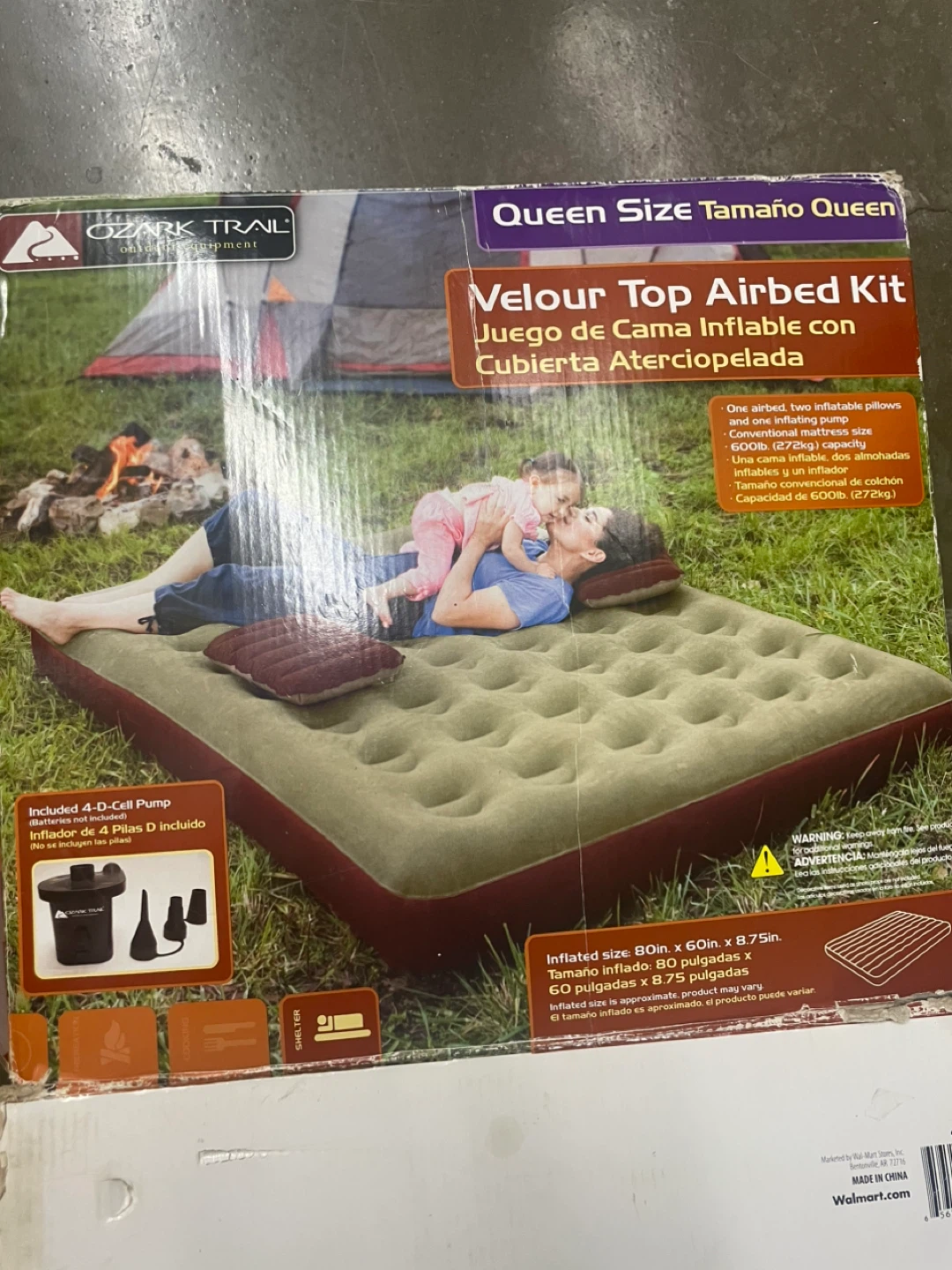 Ozark Trail Queen Size Velour Top Airbed Kit with Pump