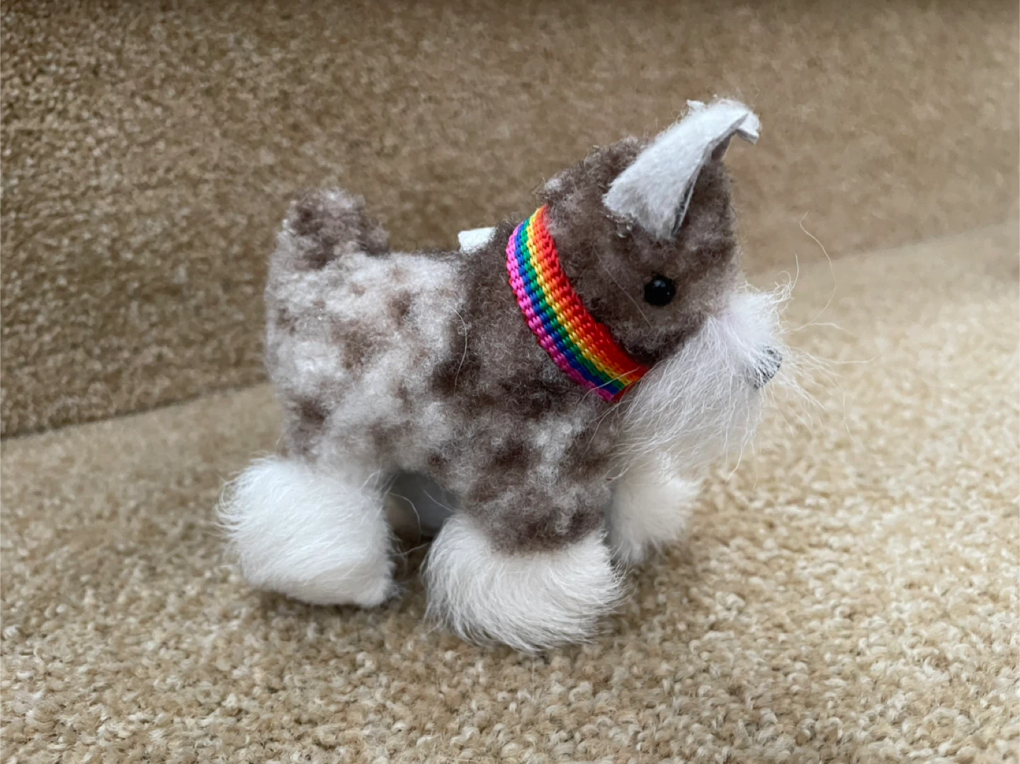 Plush Dog Keychain with Rainbow Collar