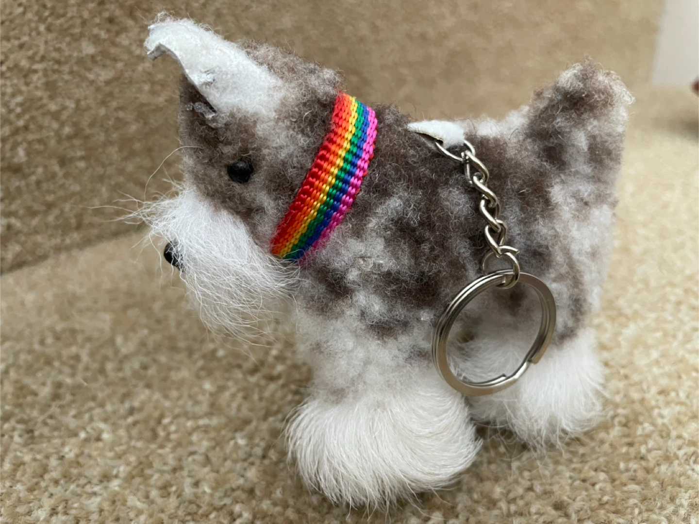 Plush Dog Keychain with Rainbow Collar - photo 2