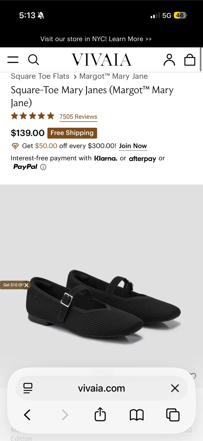 VIVAIA Black Square-Toe Mary Janes Flats