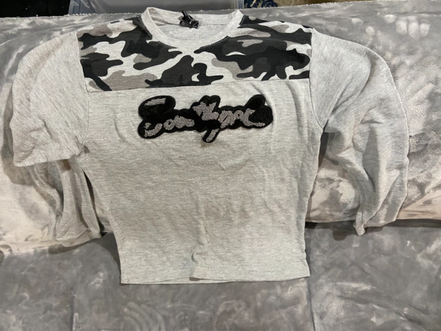 South Pole Grey Long Sleeve Shirt with Camo and Patch